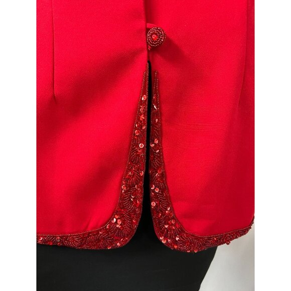 St. Anthony Red Evening Jacket With Beaded Details & Sequins Size 12 Polyester W - Picture 11 of 16